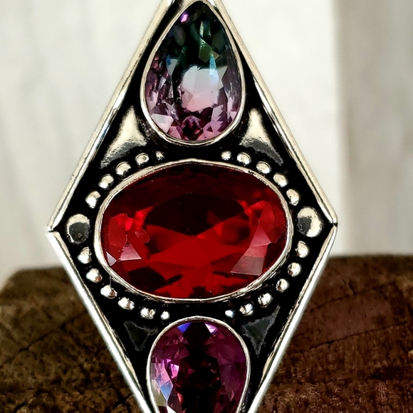 New Garnet and Bi-Color Tourmaline 925 Silver Ring. - Picture 8 of 12